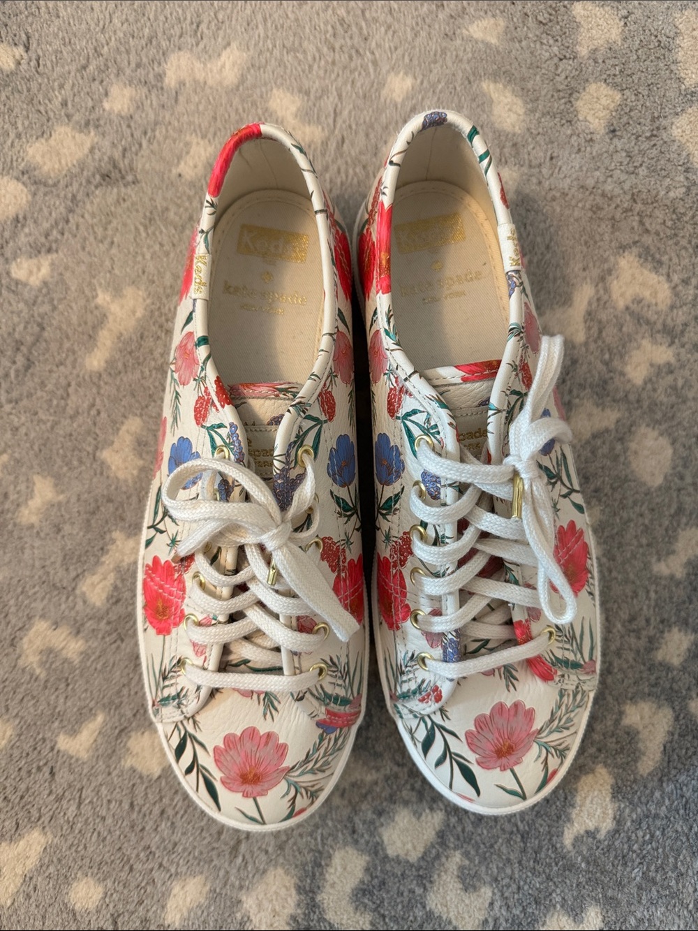 New kate spade x Keds White Floral Print Lace-Up Sneakers, 8